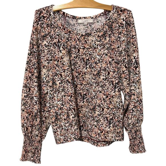 Ann Taylor LOFT | Top Long Sleeve Pink Black Scoop Neck- Size Large - Picture 1 of 8